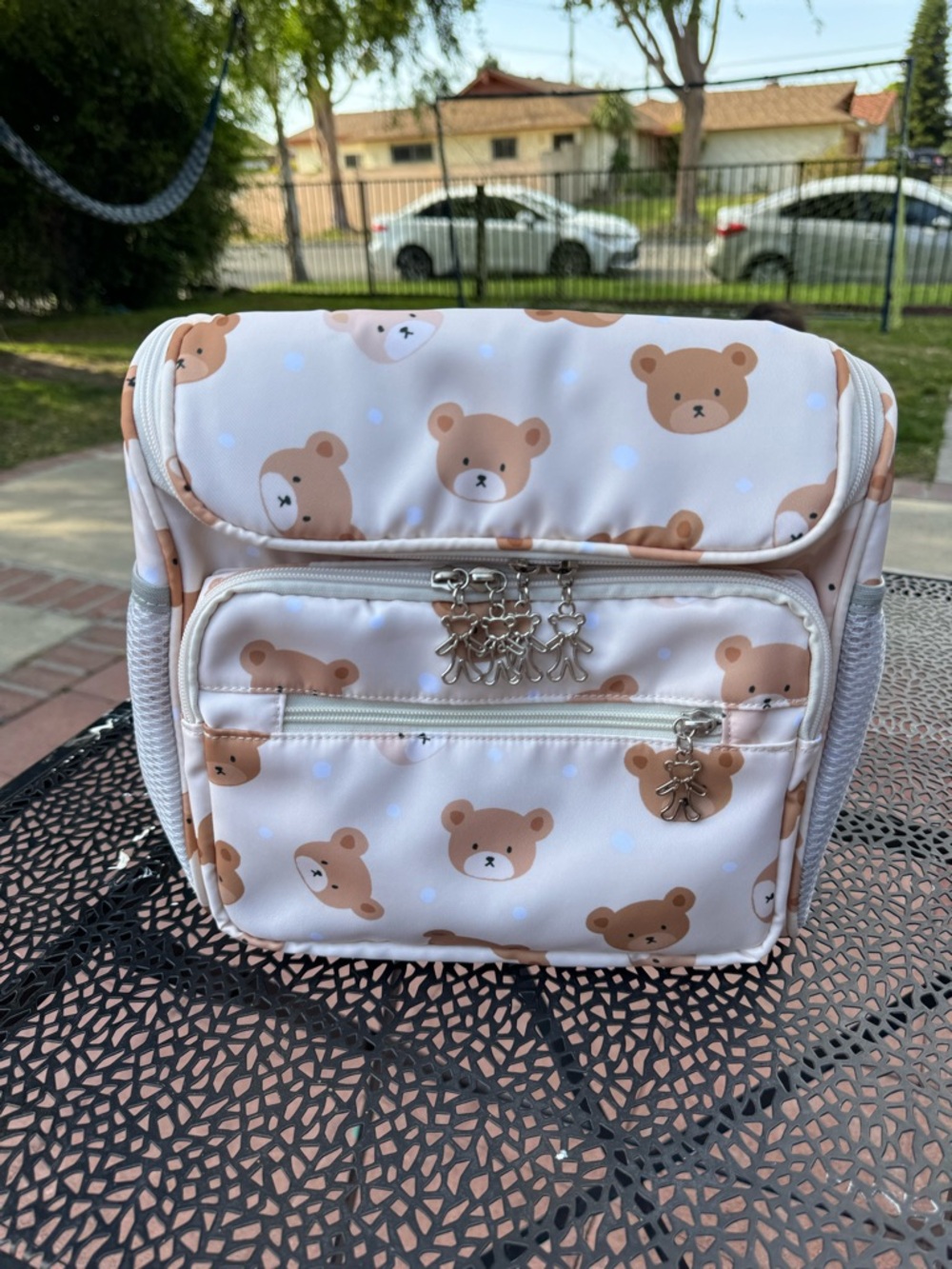 Cute Bear Print diaper Bag in beige & Brown